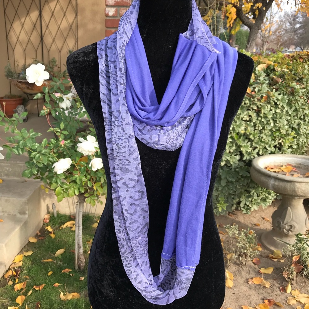 Upcycled Cotten purple animal infinity scarf